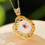 Hollow Plum Blossom Necklace Pendant with Zircon on Hetian Jade