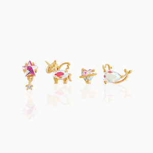 Vintage Whale Unicorn Earring Gold-plated Zircon Heart Stud Earrings Set