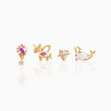 Vintage Whale Unicorn Earring Gold-plated Zircon Heart Stud Earrings Set