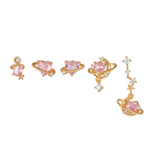 Vintage Pink Heart Zircon Earrings Set