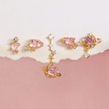 Vintage Pink Heart Zircon Earrings Set
