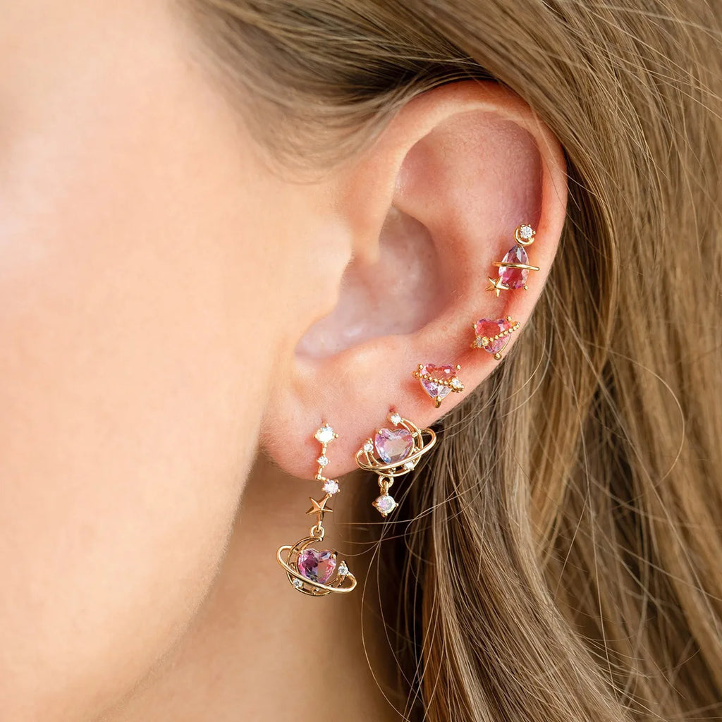 Vintage Pink Heart Zircon Earrings Set