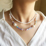 Colorful Rice Bead Love Necklace Women Geometric Pearl Necklace