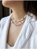 Colorful Rice Bead Love Necklace Women Geometric Pearl Necklace