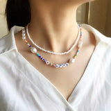 Colorful Rice Bead Love Necklace Women Geometric Pearl Necklace