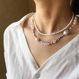 Colorful Rice Bead Love Necklace Women Geometric Pearl Necklace