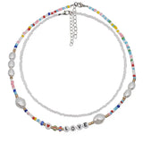 Colorful Rice Bead Love Necklace Women Geometric Pearl Necklace