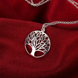 925 Sterling Silver Round leaves Pendant necklace earrings Jewelry sets