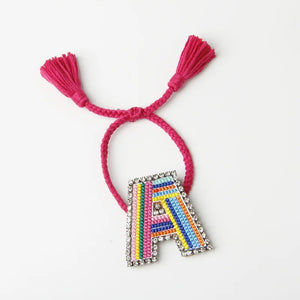 Crystal 26 Letter Braided Bracelet, Adjustable Multi-Layer Embroidery Bracelet