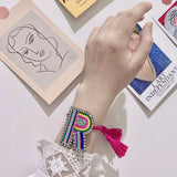 Crystal 26 Letter Braided Bracelet, Adjustable Multi-Layer Embroidery Bracelet