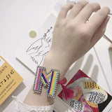 Crystal 26 Letter Braided Bracelet, Adjustable Multi-Layer Embroidery Bracelet