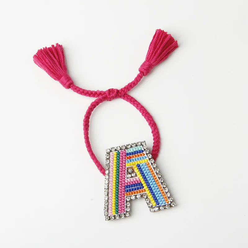 Crystal 26 Letter Braided Bracelet, Adjustable Multi-Layer Embroidery Bracelet