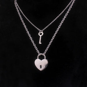 Layered Chains Punk Stainless Steel Padlock Necklace Rock Heart Lock