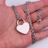 Layered Chains Punk Stainless Steel Padlock Necklace Rock Heart Lock