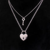 Layered Chains Punk Stainless Steel Padlock Necklace Rock Heart Lock