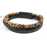 Men's Tiger Eye Multi-Layer Leather Bracelet