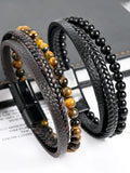 Men's Tiger Eye Multi-Layer Leather Bracelet