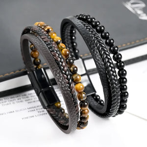 Men's Tiger Eye Multi-Layer Leather Bracelet