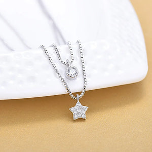 Double Layer Pentagram Necklace with Diamond Star Pendant