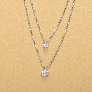 Double Layer Pentagram Necklace with Diamond Star Pendant