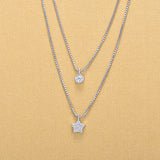 Double Layer Pentagram Necklace with Diamond Star Pendant