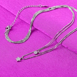 Double Layer Pentagram Necklace with Diamond Star Pendant