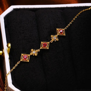 S925 Silver Gold-Plated Ruby Earrings Diamond Inlaid Ladies Bracelet