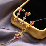 S925 Silver Gold-Plated Ruby Earrings Diamond Inlaid Ladies Bracelet