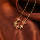 S925 Silver Gold-Plated Ruby Earrings Diamond Inlaid Ladies Bracelet