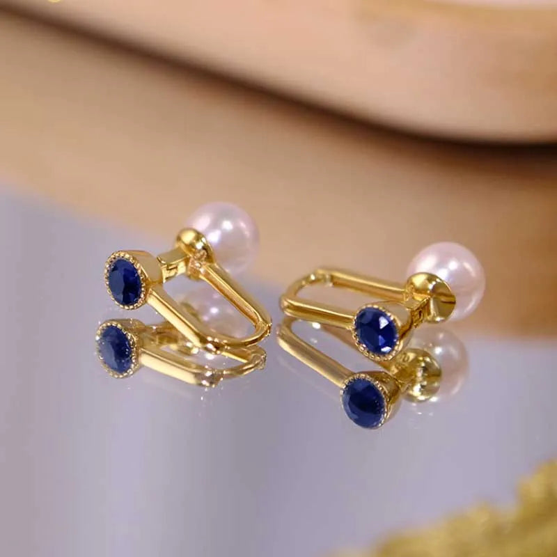Light Sapphire Pearl Earrings for Women Front and Back Two Wearing Sense