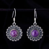 7MM Purple Dragon Crystal Peacock Flower Earrings