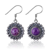 7MM Purple Dragon Crystal Peacock Flower Earrings