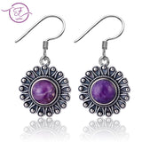 7MM Purple Dragon Crystal Peacock Flower Earrings