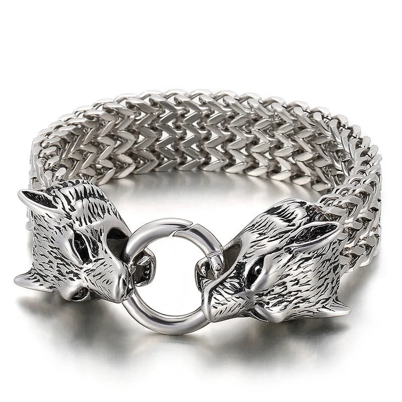 European American Punk Wolf Head Bracelet