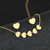 Heart Necklace Earrings Set Gold-Plated Stainless Steel Chain Jewelry
