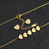 Heart Necklace Earrings Set Gold-Plated Stainless Steel Chain Jewelry
