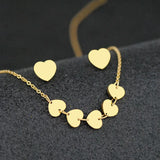 Heart Necklace Earrings Set Gold-Plated Stainless Steel Chain Jewelry