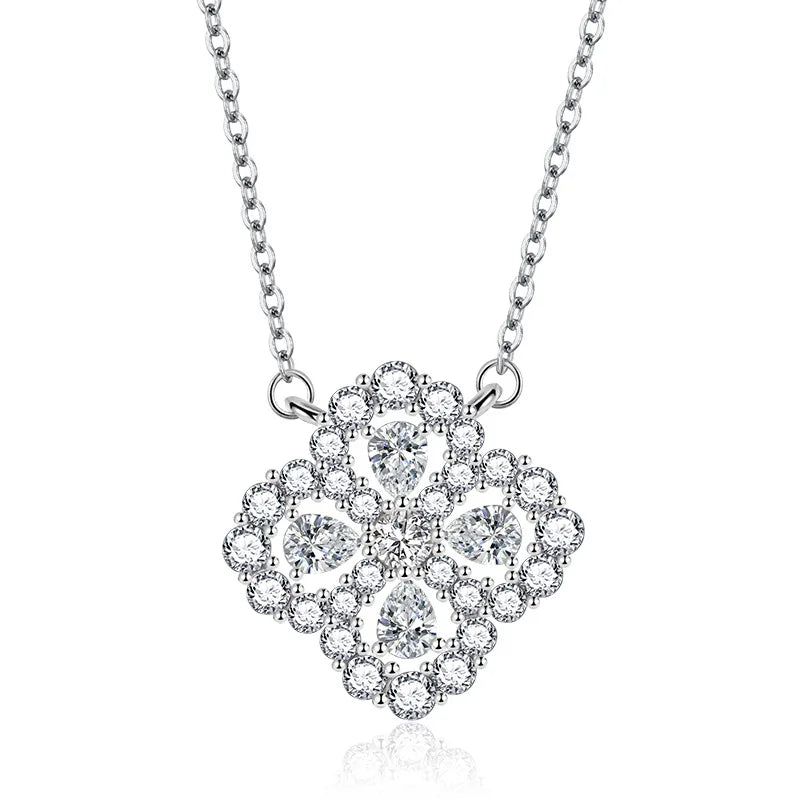 Lucky 4-Leaf Clover Necklace Yellow Diamond Zircon Chain Wedding Jewelry