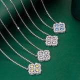 Lucky 4-Leaf Clover Necklace Yellow Diamond Zircon Chain Wedding Jewelry