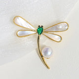 Dragonfly Brooch with Pearl and Shell, Costume Jewelry Accessory