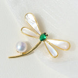 Dragonfly Brooch with Pearl and Shell, Costume Jewelry Accessory