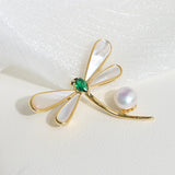 Dragonfly Brooch with Pearl and Shell, Costume Jewelry Accessory