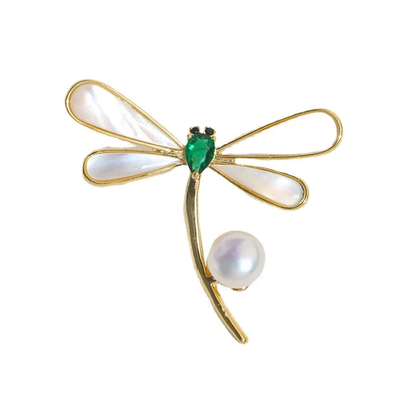 Dragonfly Brooch with Pearl and Shell, Costume Jewelry Accessory