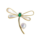 Dragonfly Brooch with Pearl and Shell, Costume Jewelry Accessory
