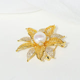 14K Plated Pearl Flower CZ Brooch Lady Scarf Buckle