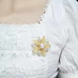 14K Plated Pearl Flower CZ Brooch Lady Scarf Buckle