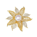 14K Plated Pearl Flower CZ Brooch Lady Scarf Buckle