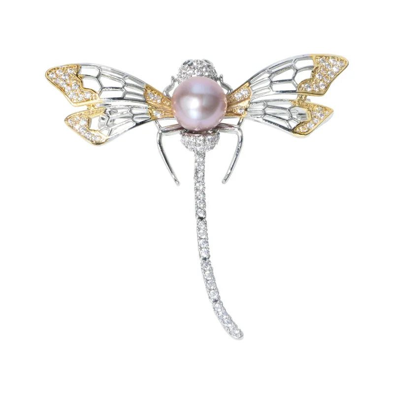 Purple Freshwater Pearl Dragonfly Brooch Scarf Buckle
