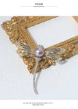 Purple Freshwater Pearl Dragonfly Brooch Scarf Buckle