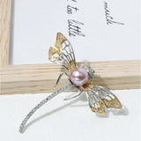 Purple Freshwater Pearl Dragonfly Brooch Scarf Buckle